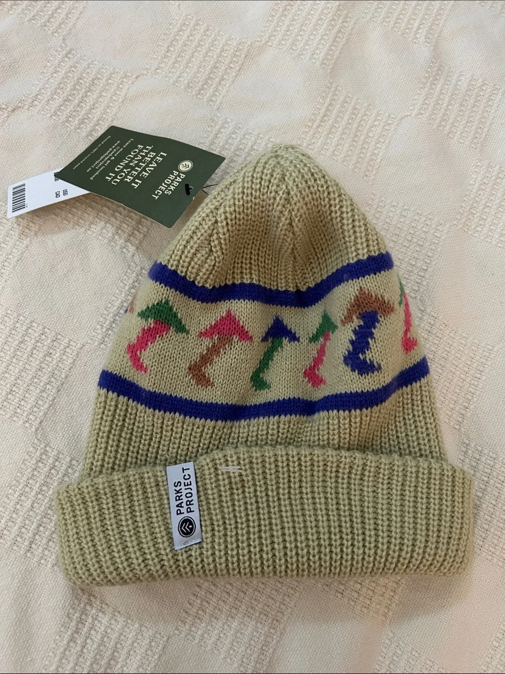 Parks Project mushroom Beige Beanie with Multicolor Arrow Motif new with tags